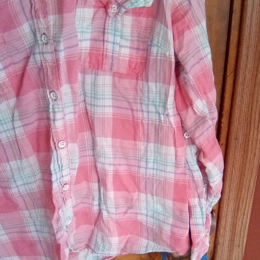 Sonoma Coral and Mint Plaid Shirt - Picture 4 of 10